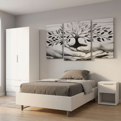 Cómoda de madera Tikon de 36x45 cm con cajón y compartimento abierto en laca blanca.