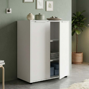 Kovra Office Cabinet 72x87h cm in wood 2 Doors Glossy White