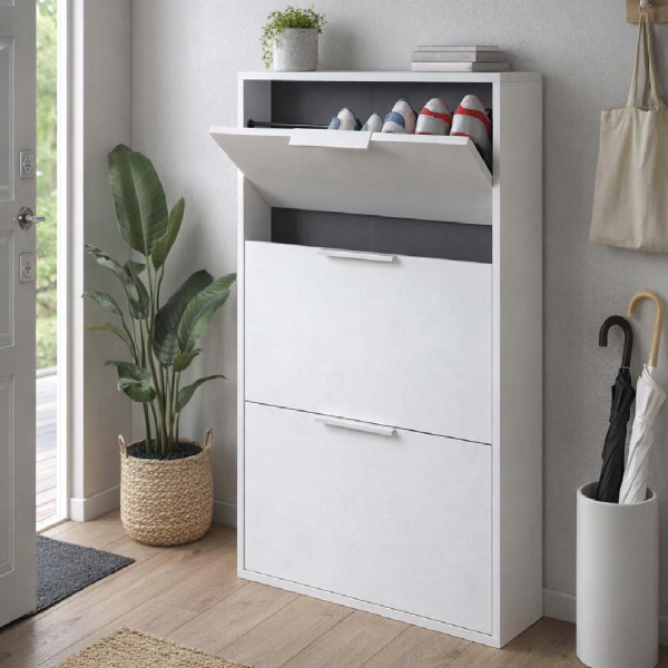 Olant Shoe Cabinet 65x106h cm in wood 3 Doors Glossy White
