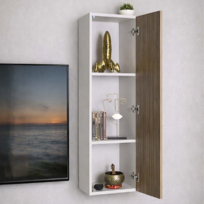 Pensile Nidor 25x123h cm in Legno grigio 3 vani e Anta Reversibile