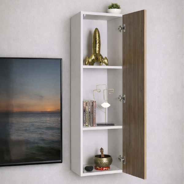 Pensile Nidor 25x123h cm in Legno grigio 3 vani e Anta Reversibile