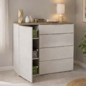 Cajonera de 4 cajones y 1 puerta A 103x35 A88 cm Seldir Gris y Roble