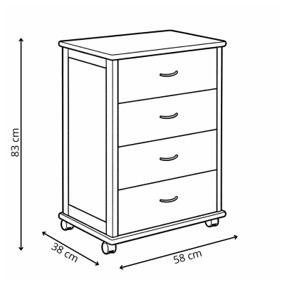 Cassettiera con ruote ICON 58X83h cm in Legno di Faggio a 4 Cassetti Noce