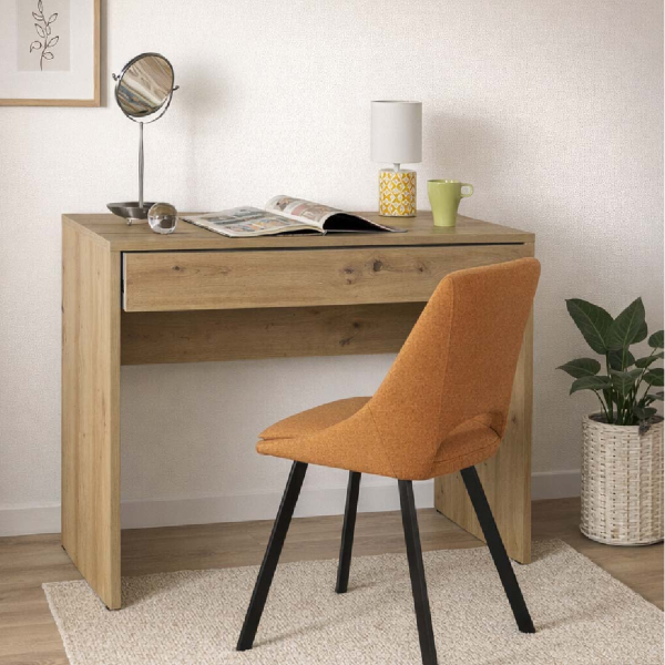 Escritorio de oficina Paldir de 100x82 cm con cajón de madera de roble.