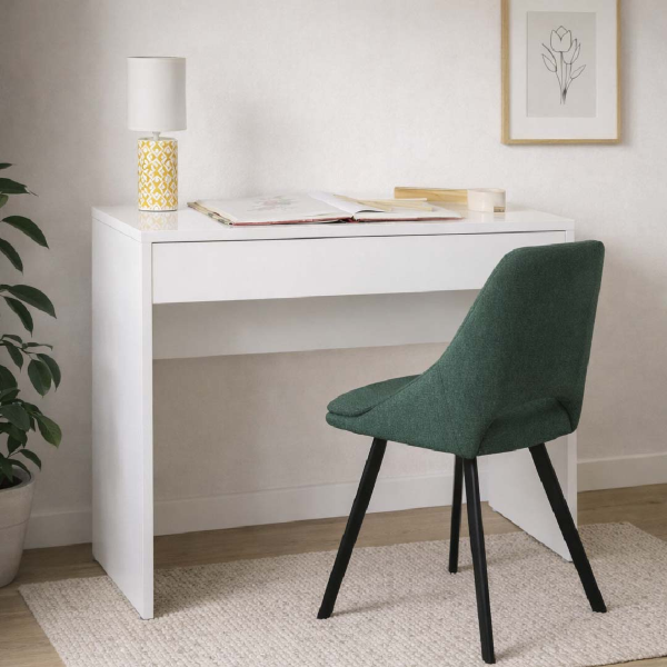 Paldir Office Desk 100x82h cm with Drawer in White Lacquered Wood