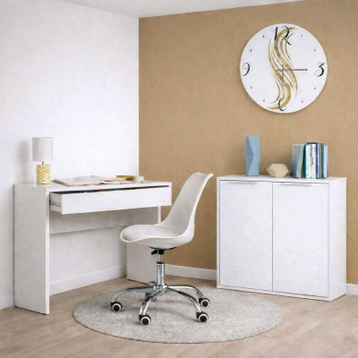 Paldir Office Desk 100x82h cm with Drawer in White Lacquered Wood
