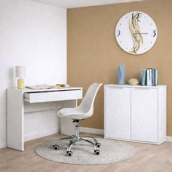 Paldir Office Desk 100x82h cm with Drawer in White Lacquered Wood