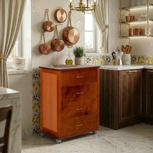 Cajonera con ruedas ICON H83 cm en Madera de Haya con 4 Cajones Cerezo.