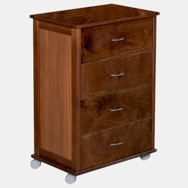 Commode avec roulettes ICON H83 cm en Bois de Hêtre à 4 Tiroirs Noyer.