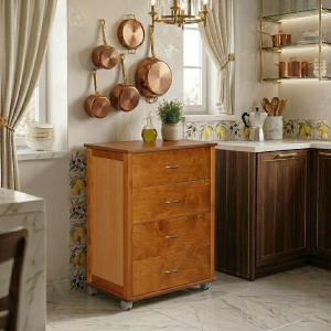 Cassettiera con ruote ICON 58X83h cm in Legno di Faggio a 4 Cassetti Rovere