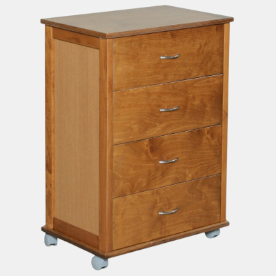 Commode avec roulettes ICON H83 cm en Bois de Hêtre à 4 Tiroirs Chêne.