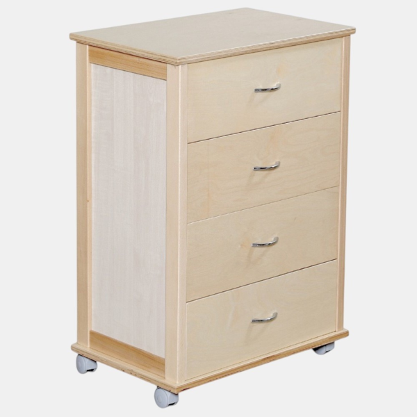 Commode avec roulettes ICON H83 cm en Bois de Hêtre à 4 Tiroirs Naturel.