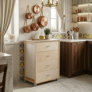 Cassettiera con ruote ICON 58X83h cm in Legno di Faggio a 4 Cassetti Naturale