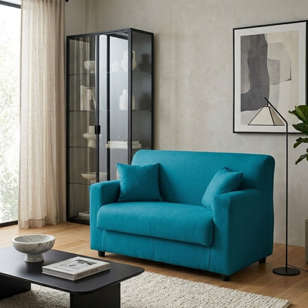 Canapé 2 places Turquoise - tissu déhoussable 124 cm BOLOGNA