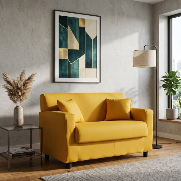 Canapé 2 places Jaune - tissu amovible 124 cm BOLOGNA