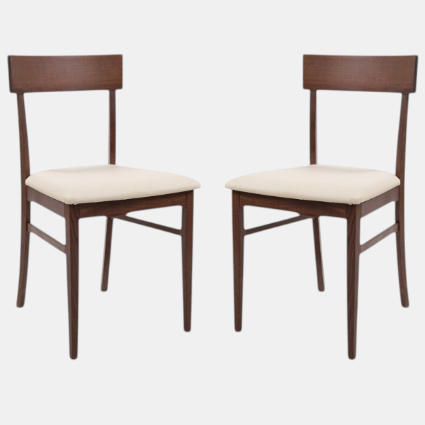 Chaise en bois avec siège éco-cuir rembourré MONACO noyer Ensemble de 2