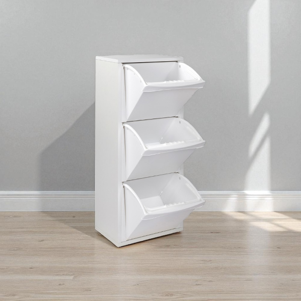 Mobile in legno per raccolta differenziata a 3 vani 40x101h cm BIANCO 