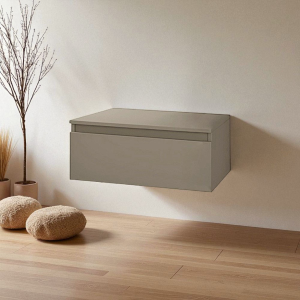 NILYA 80 cm suspended bathroom drawer in melamine-faced chipboard – Matte Dove Grey