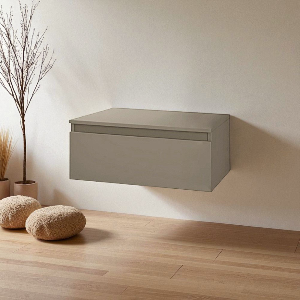 NILYA 80 cm suspended bathroom drawer in melamine-faced chipboard – Matte Dove Grey