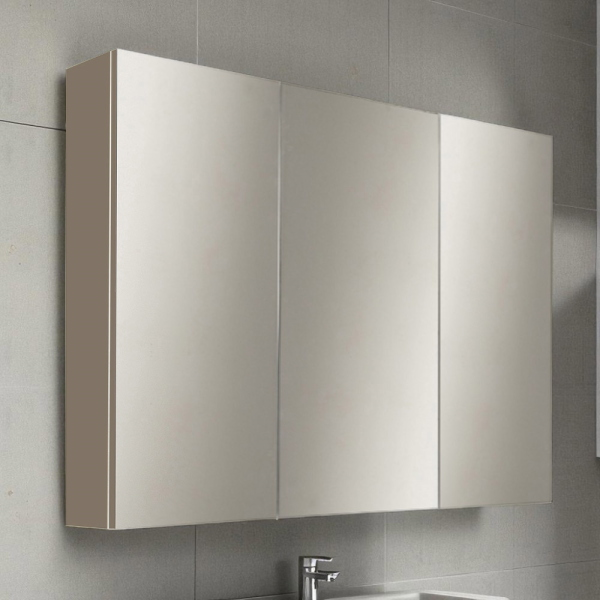 Espejo de baño con 3 puertas 80xh60 cm en madera gris tórtola mate