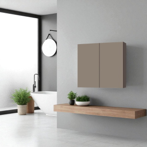 Estante doble de madera 70x71 cm con estantes internos Taupé mate