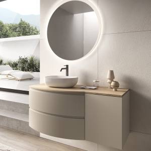 Mobile bagno sospeso 120 cm ZORA Tortora Opaco con top e lavabo d'appoggio