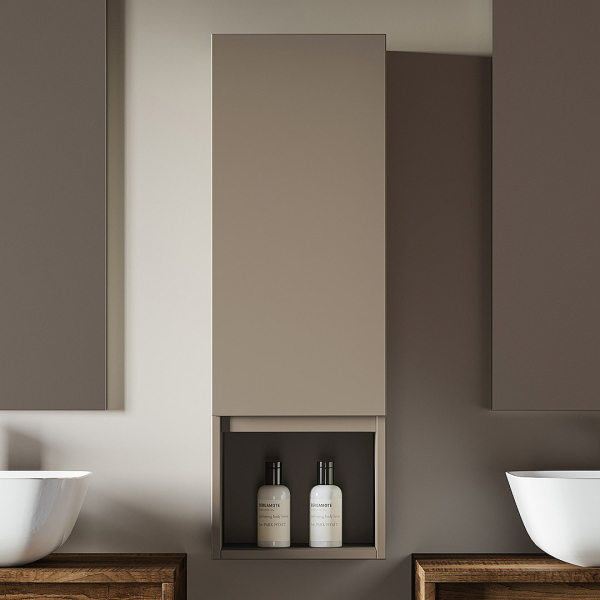 Hängende Halbsäule mit 1 linken Tür und niedrigem offenen Fach H90 Matt Dove Grey