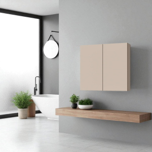 Estante doble de madera 70x71 cm con estantes internos Taupé mate