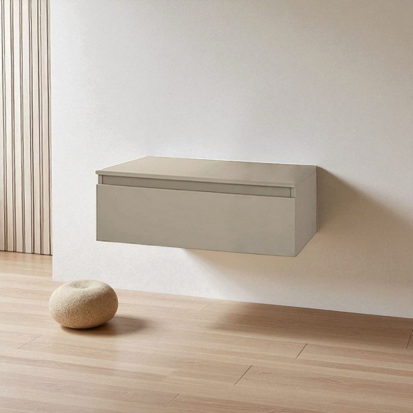 NILYA 120 cm hängender Badezimmerschublade aus melaminbeschichteter Spanplatte – Matt Taupe