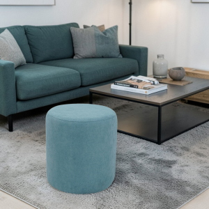 Round Pouf D 40 cm in Turquoise Stain-Resistant Fabric