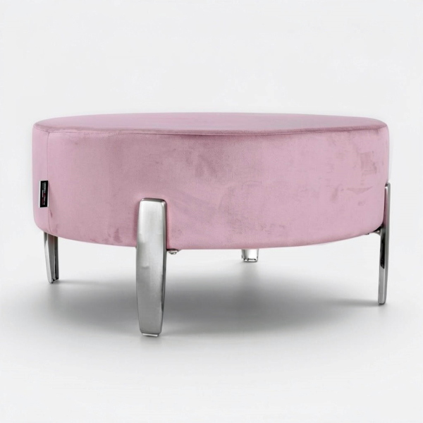 Pouf Rotondo in Velluto Rosa con Piedini 70 cm - Giotto 