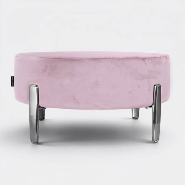 Pouf Rotondo in Velluto Rosa con Piedini 70 cm - Giotto 