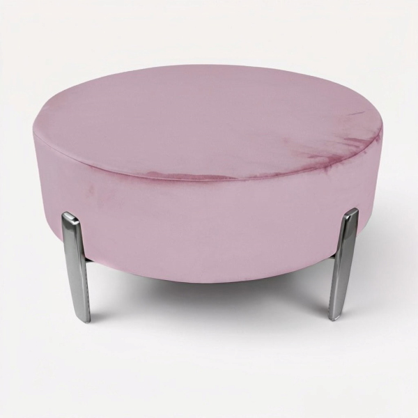 Pouf Rotondo in Velluto Rosa con Piedini 70 cm - Giotto 