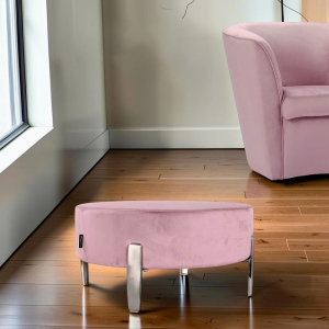Pouf Rotondo in Velluto Rosa con Piedini 70 cm - Giotto 