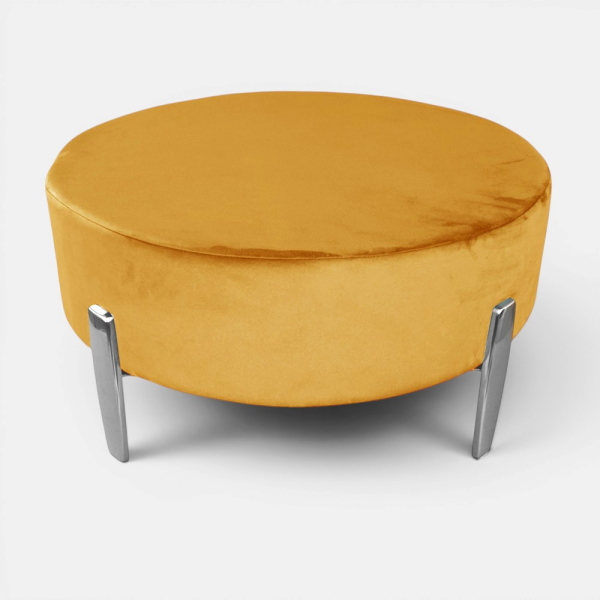 Pouf Rotondo in Velluto Senape con Piedini 70 cm - Giotto