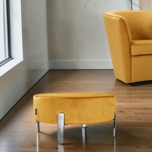 Pouf Rotondo in Velluto Senape con Piedini 70 cm - Giotto