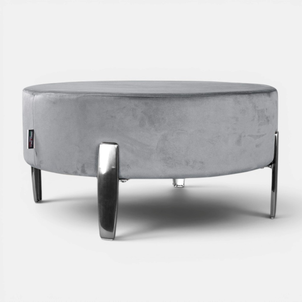 Pouf Rotondo in Velluto Grigio con Piedini 70 cm - Giotto