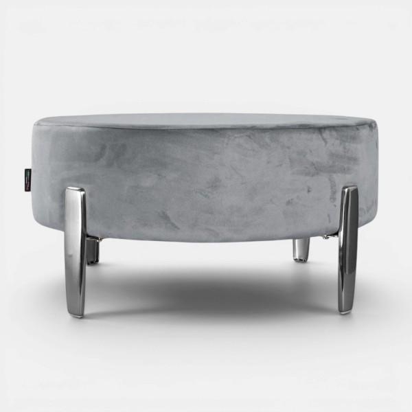 Pouf Rotondo in Velluto Grigio con Piedini 70 cm - Giotto