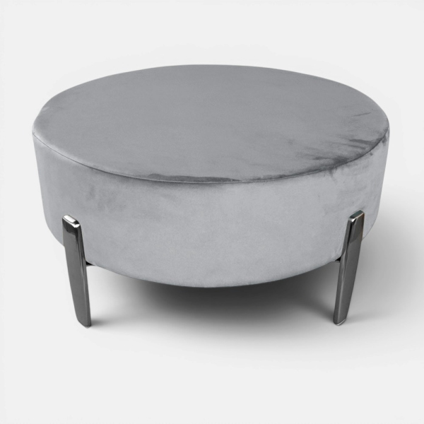 Pouf Rotondo in Velluto Grigio con Piedini 70 cm - Giotto