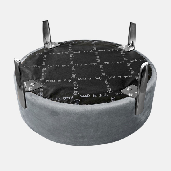 Pouf Rotondo in Velluto Grigio con Piedini 70 cm - Giotto