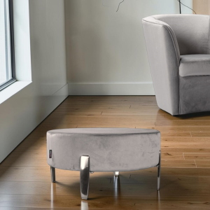 Pouf Rotondo in Velluto Grigio con Piedini 70 cm - Giotto