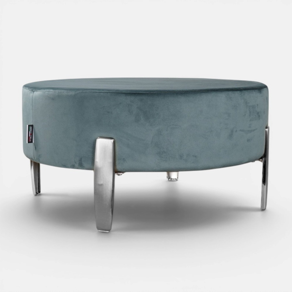 Pouf Rotondo in Velluto Petrolio con Piedini 70 cm - Giotto