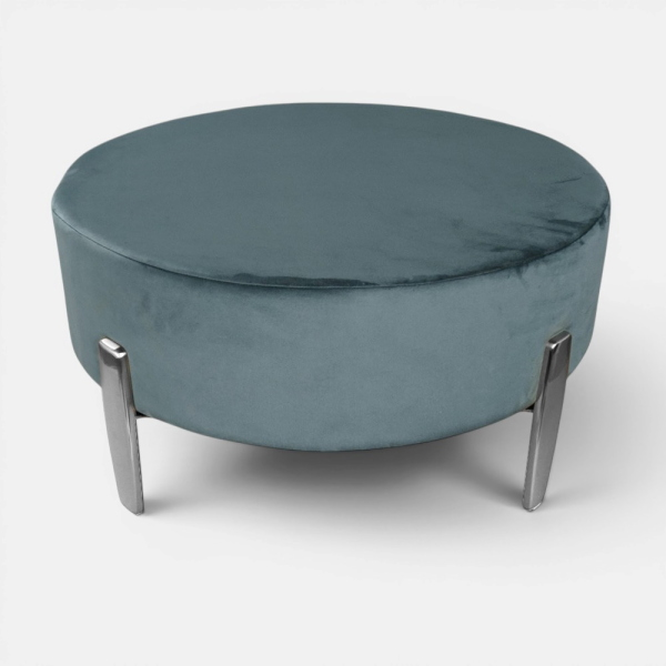 Pouf Rotondo in Velluto Petrolio con Piedini 70 cm - Giotto