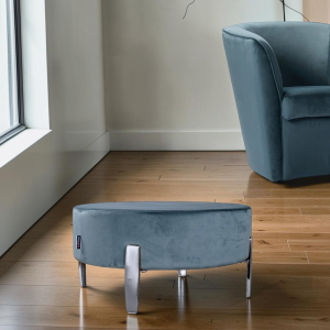 Pouf Rotondo in Velluto Petrolio con Piedini 70 cm - Giotto