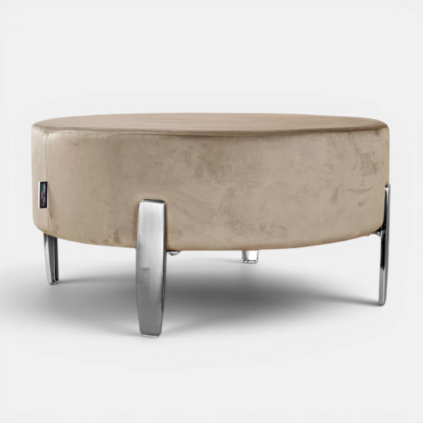 Pouf Rotondo in Velluto Beige con Piedini 70 cm - Giotto