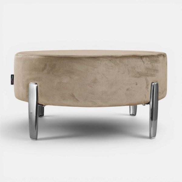 Pouf Rotondo in Velluto Beige con Piedini 70 cm - Giotto