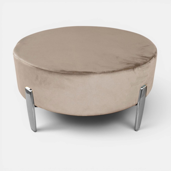 Pouf Rotondo in Velluto Beige con Piedini 70 cm - Giotto