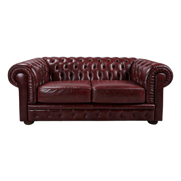 Divano 2 Posti Royal Chesterfield L175 cm in Pelle Vintage - Bordeaux