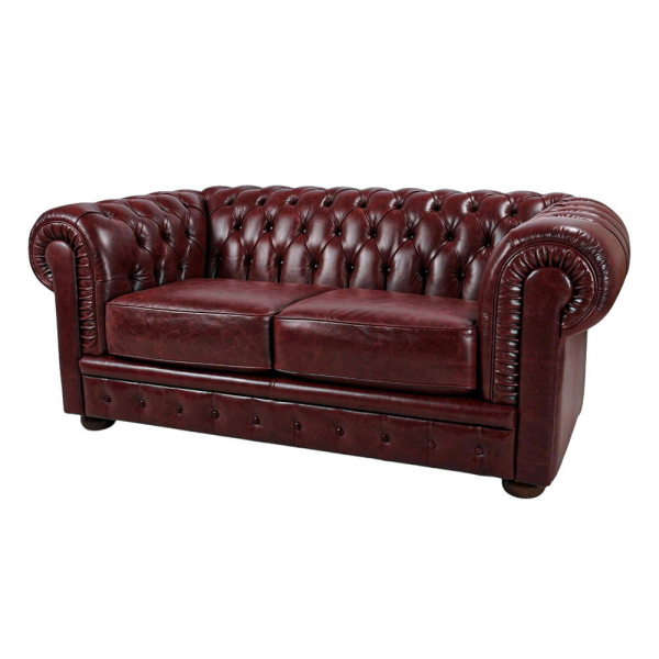 Divano 2 Posti Royal Chesterfield L175 cm in Pelle Vintage - Bordeaux