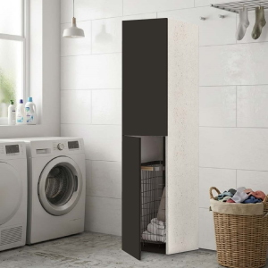 2-Door Laundry Column Cabinet 40x182h cm with Laundry Basket – Graphite/Stone